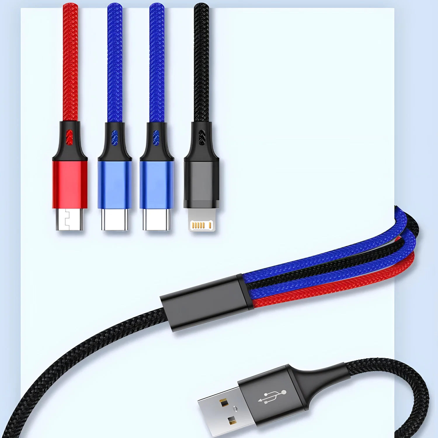 아이폰 13 12 14Pro용 4 in 1 USB 충전 케이블 1-3개, 안드로이드 아이폰 화웨이용 5 in 1 마이크로 USB 타입 C 고속 충전 케이블