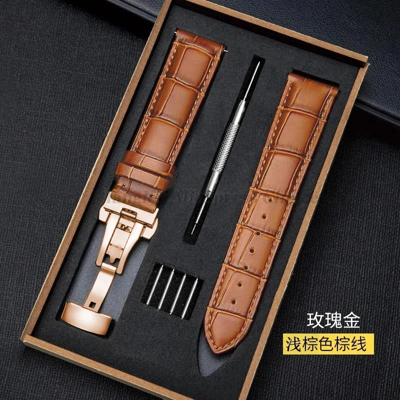 Genuine Leather Watchband with Butterfly Clasp – Universal Strap Bracelet