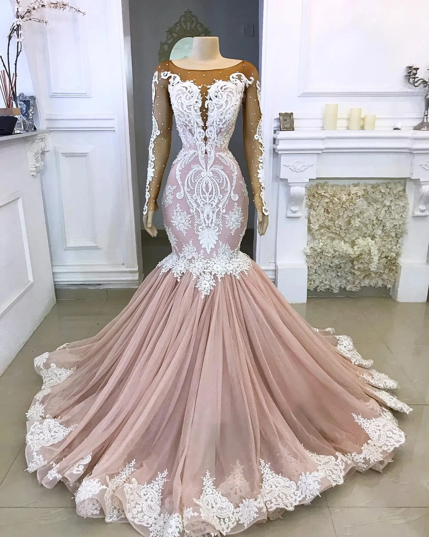 

Вечерние платья с длинным рукавом Aso Ebi в африканском стиле, вечернее платье с юбкой-годе, тюлевой аппликацией, длинное вечернее платье для девушек из Дубая, саудовской и арабской Аравии, выпускной