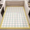 Floor Mat for Kitchen Anti-slip Oil-proof Wipeable Carpet Leather Waterproof PVC Rug Grid Lines Large Size Foot Mats Alfombra 1