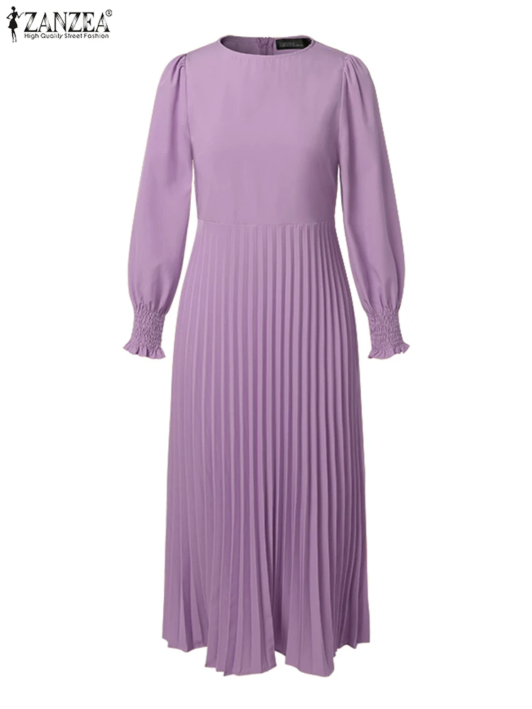 الخريف أنيقة طويلة الأكمام مطوي فستان ZANZEA المرأ...