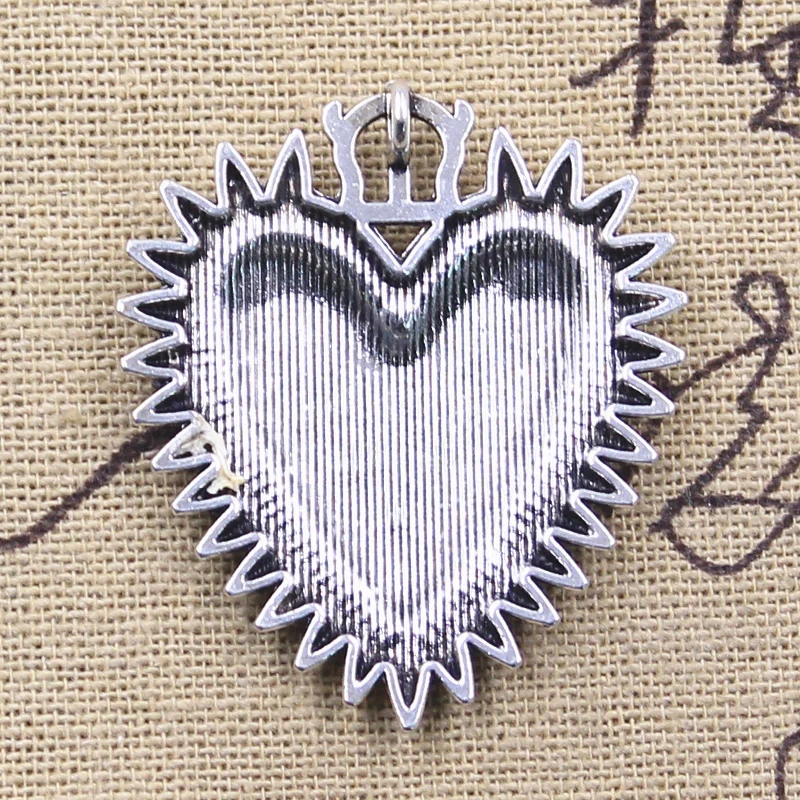 6pcs Charms Crown Thorns Heart 40x35mm Antique Silver Color Pendants DIY Crafts Making Findings Handmade Tibetan Jewelry