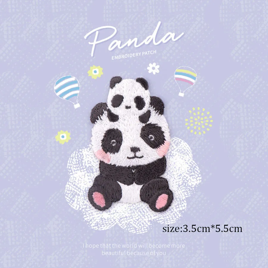 2 Stück niedliche Panda-Stickerei-Aufkleber für Handyhüllen, Kleidertaschen, DIY dekorative Aufnäher, selbstklebende Aufnäher – Detail 3
