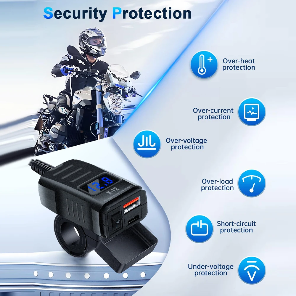 USB 오토바이 충전기 PD+QC3.0 방수 고속 충전기 소켓 어댑터 핸들바 장착 브래킷 충전기 12V/24V 오토바이