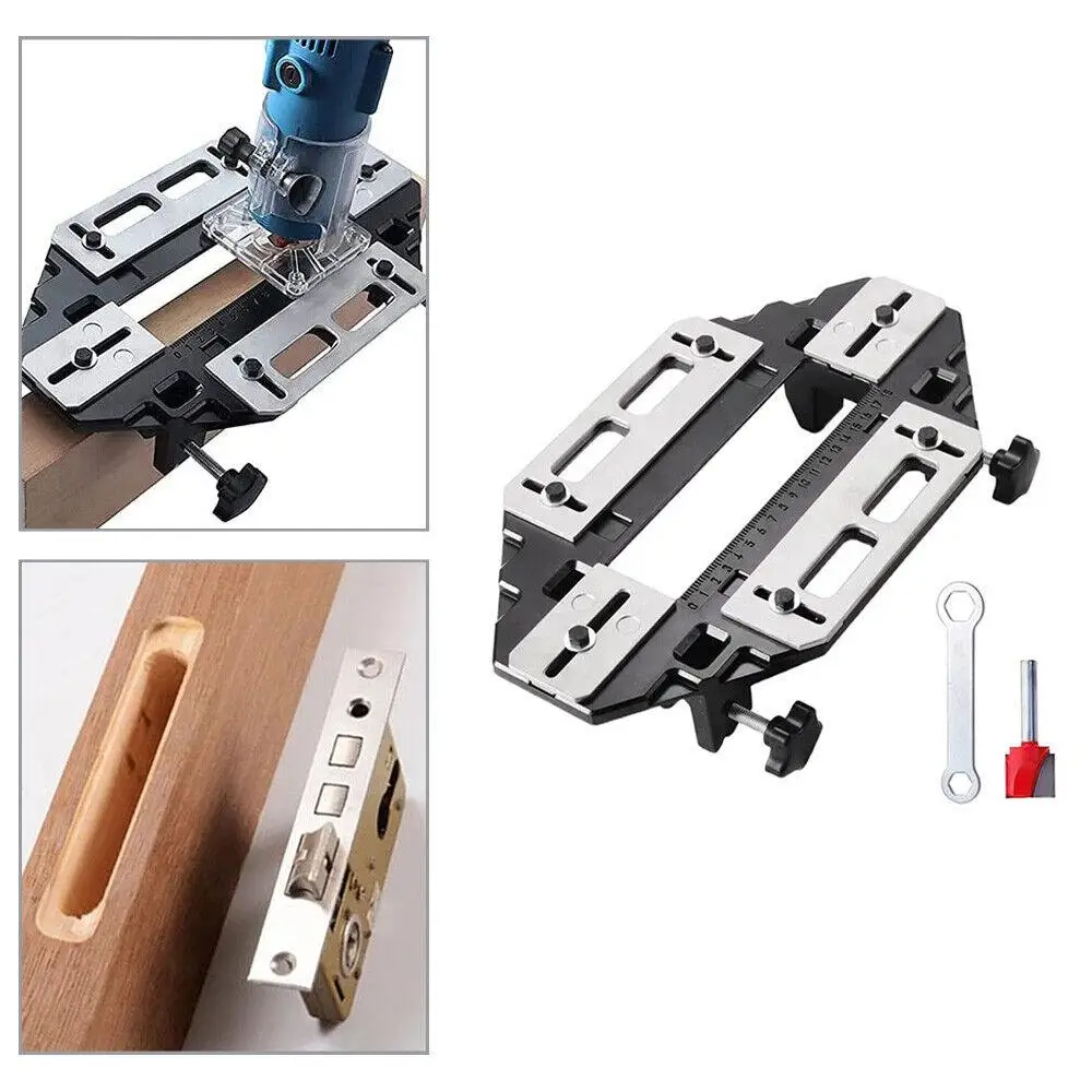 

Practical Woodworking Plate Router Bit Tool Wooden Door Hinge Home Hinge Hole Opener Jig Lock Guide