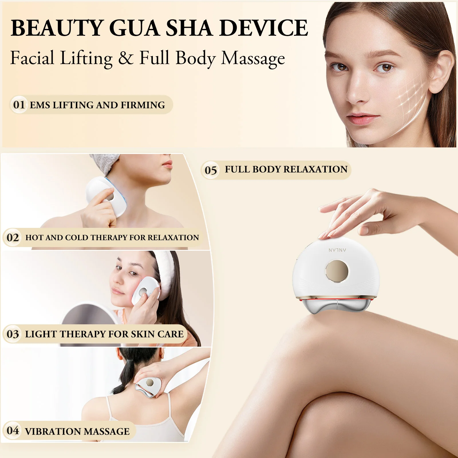 ANLAN Electric Guasha Massager EMS Face Lifting Remove Edema Firming Skin Clod Heat Body Scraping Therapy Skincare Beauty Device 5