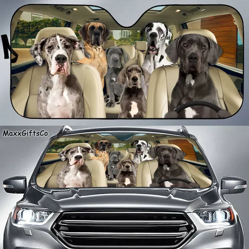 

Great Dane Car Sun Shade, Great Dane Windshield, Dogs Family Sunshade Car Accessories Lovers Gift