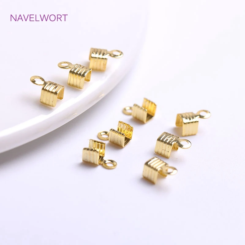 

50pcs/Lot 18K Gold Plated Fold-Over Cord End Cap,Leather Cord Clip Tip Fold Crimp Bead Bracelet Connector Wholesale