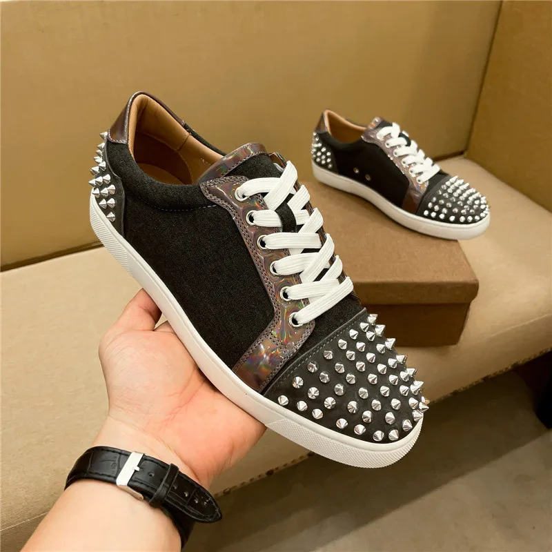 Luxury Designer Men's Shoes Riveted Red Soled Shoes with Stars and Sequins,  Breathable Low Top Luxury Casual Shoes