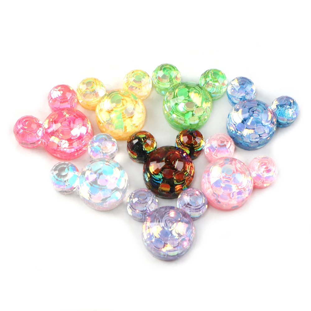 20pcs Mickey Sequins Chunky Glitter 3D Transparent Resin Charms Flat Cabochons Embellishment DIY Earring Keychain Jewelry Making