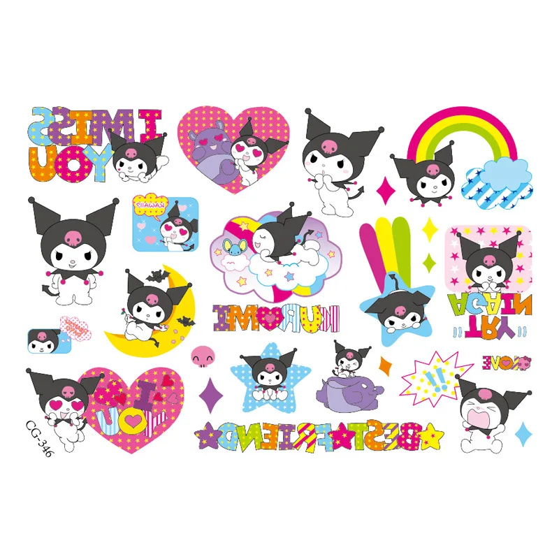 Sanrio Hello Kitty Cat Tattoo Sticker Kuromi Mymelody Tattoos Cinnamoroll Stickers Cosplay Decor Temporary Waterproof Art Tattoo 6