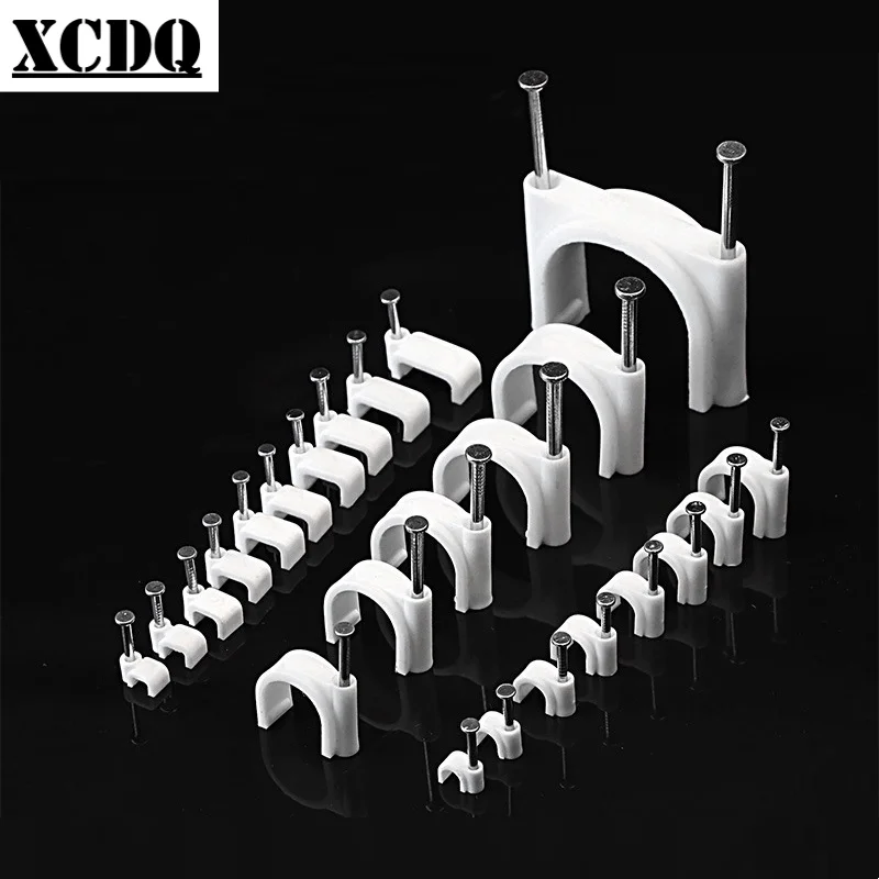 100pcs 3mm-12mm square type home wall nail fixed cable clips desk electric wire clamps cord manager