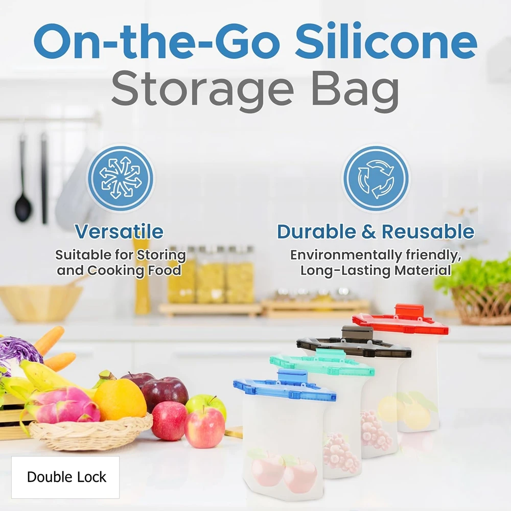 Silicone Storage Bag 30oz Microwave & Freezer Safe Airtight Food Storage Box Reusable Bags Leak Proof Multi Colors 1000 ml