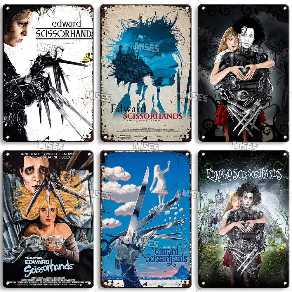 MISES Edward Scissorhands Old Movie Metal Plaque Decorative Plate Man Cave Home Studio Metal Sign Wall Decor Metal T