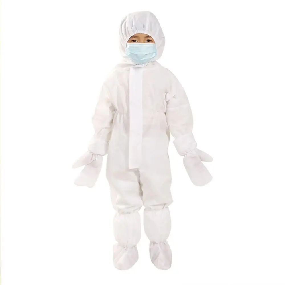 Kids Breathable Dustproof Coveralls Protective Isolation Suit with Hood Children Disposable Full Body Gown Lightweight Clothing