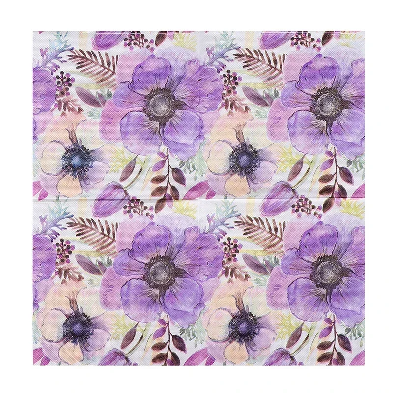 Purple Flowers Napkins Colourful Printed Paper Napkin Wedding Decoration Paper Placemat 20pcs Birthday Party Decoration Tissue