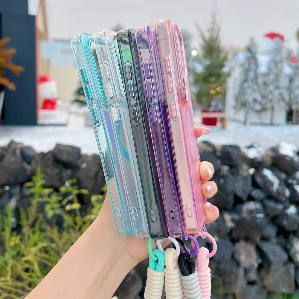Dazzling Color Change For MagSafe Case For Samsung S26 Ultra S25 FE S26 Plus S25 Ultra A57 A37 A56 A36 A17 A16 5G Lanyard Cover 6