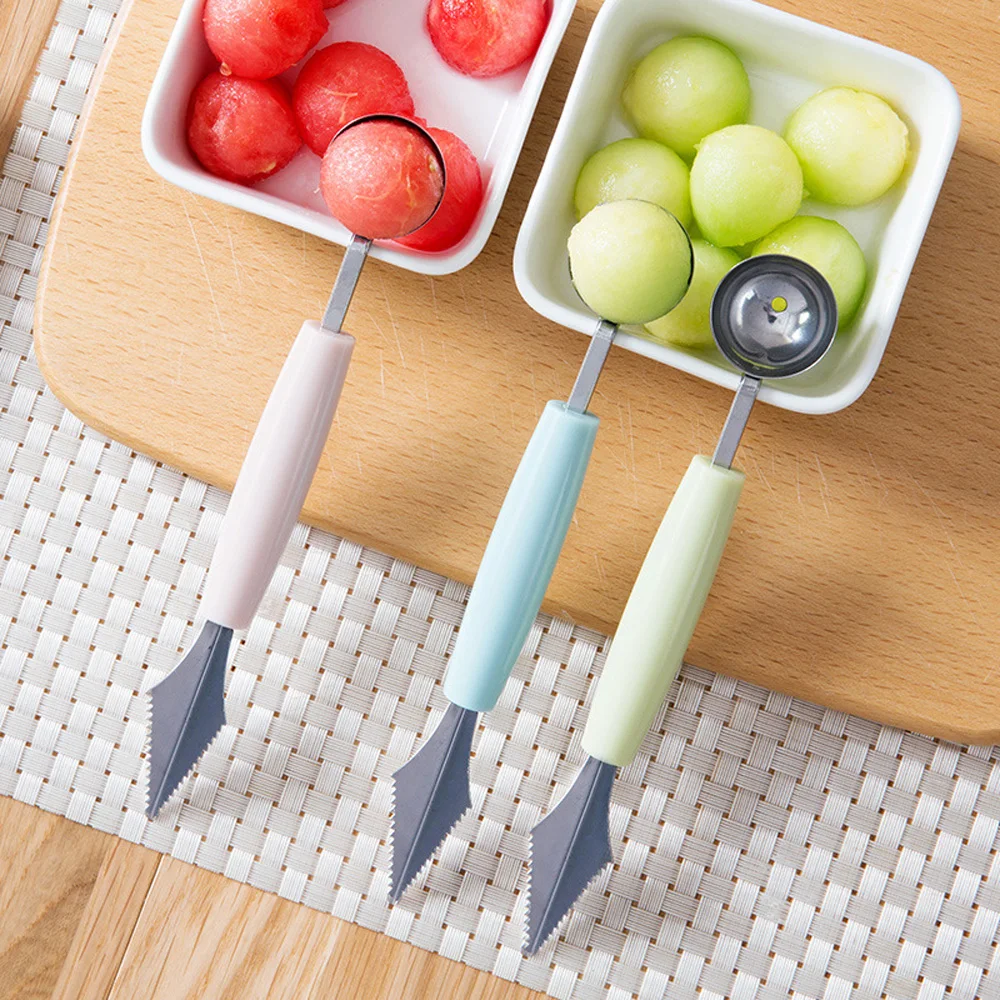 Double-Ended Stainless Steel Fruit Ball Digger 1Pcs Summer Watermelon Carving Knife 2 In 1 Melon Cutter Kitchen Gadget Supplies