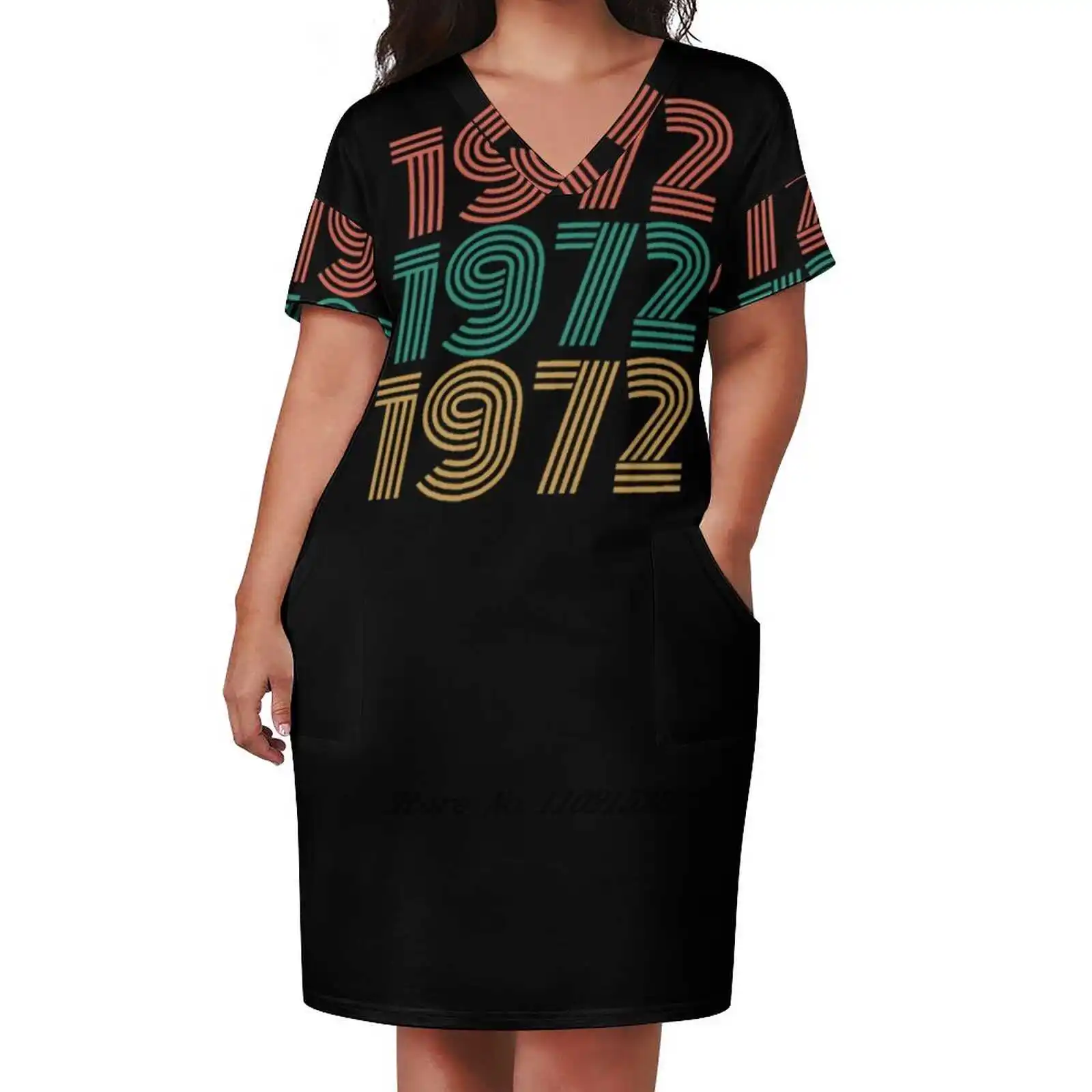 

1972 : Vintage 1972 Birthday Gift Loose Pocket Dress Print Short Sleeve Dresses V-Neck Dress 5Xl 1972 Years 1972 Birth Year