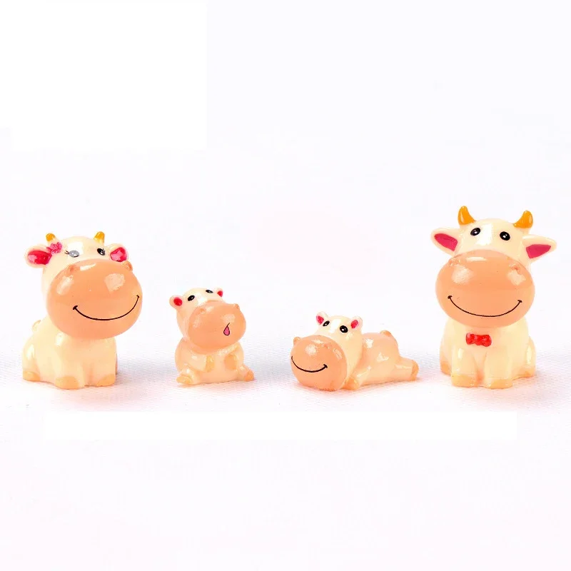 4PCS Cute Cow Family Animal Model Figurine Home Miniature Fairy Garden Decoration Accessories Statue Resin Craft Figurines