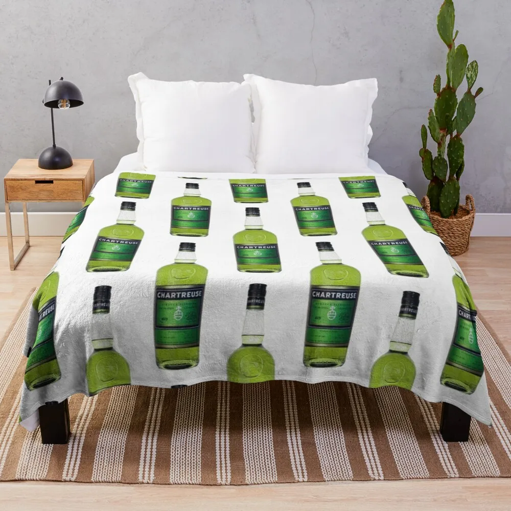 Green Chartreuse Bottle Oil Painting Throw Blanket Designers Plaid Vintage Christmas Gifts Coperte
