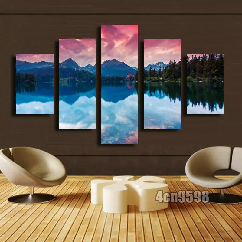 

5 Pieces Canvas Wall Art Poster and Print Living Room Lake No Framed 5 Panel HD Print Pictures Home Decor 5 Piece Room Decor