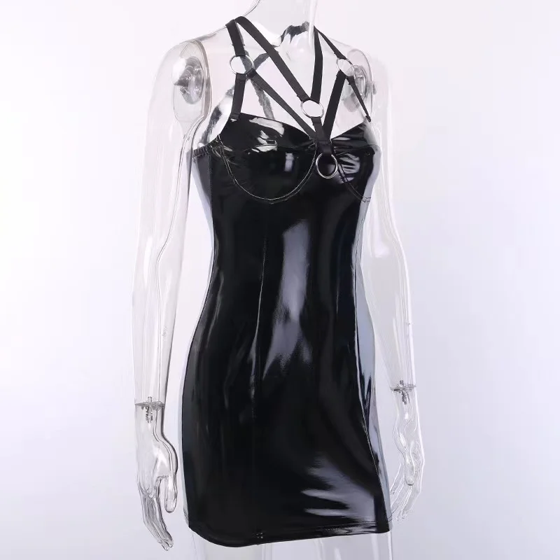 Y2K Punk Faux Leather Gothic Sexy Mini Dress