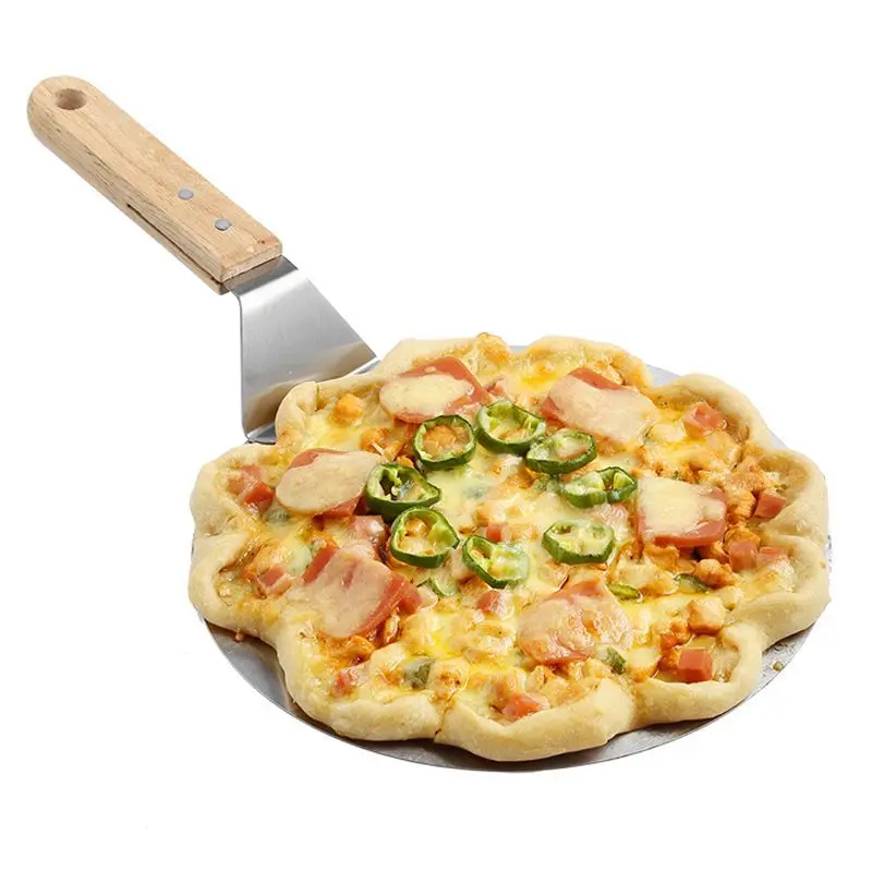 10/12inch Pizza Shovel Pastry Tools Stainless Steel Wooden Handle Peel Round Anti-scalding Pan Bakeware Maker With Clip