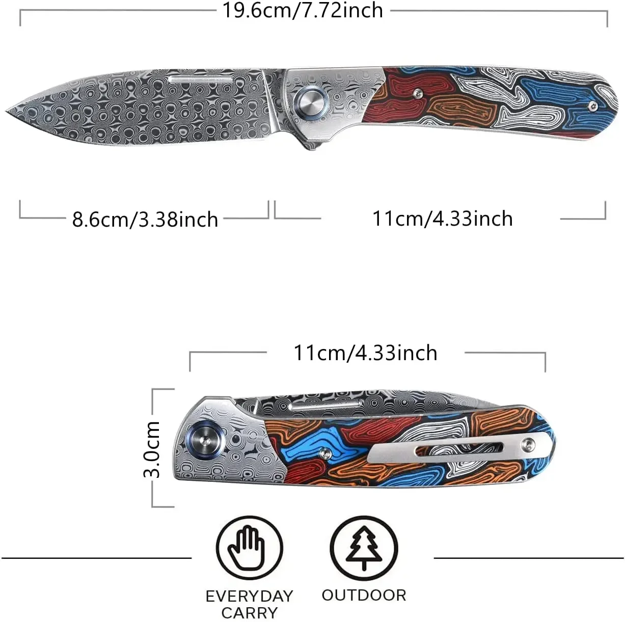 New Sitivien ST256 Pocket Knifes Damascus Steel Blade Colorful G10 Handle Folding Knife EDC for Working Outdoor Camping 3