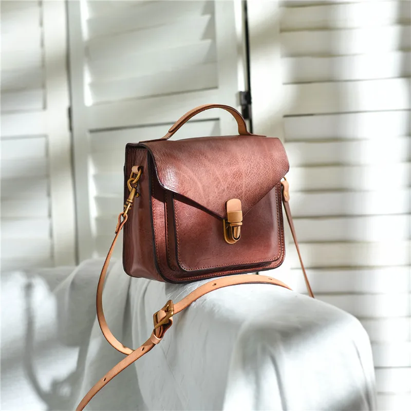 

Fashion vintage genuine leather women's lock small square bag handbag casual natural cowhide ladies shoulder messenger bag