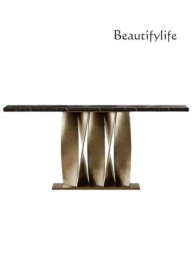 

Italian-Style Light Luxury Stainless Steel Long Entrance Table High-End Modern Marble End View Table