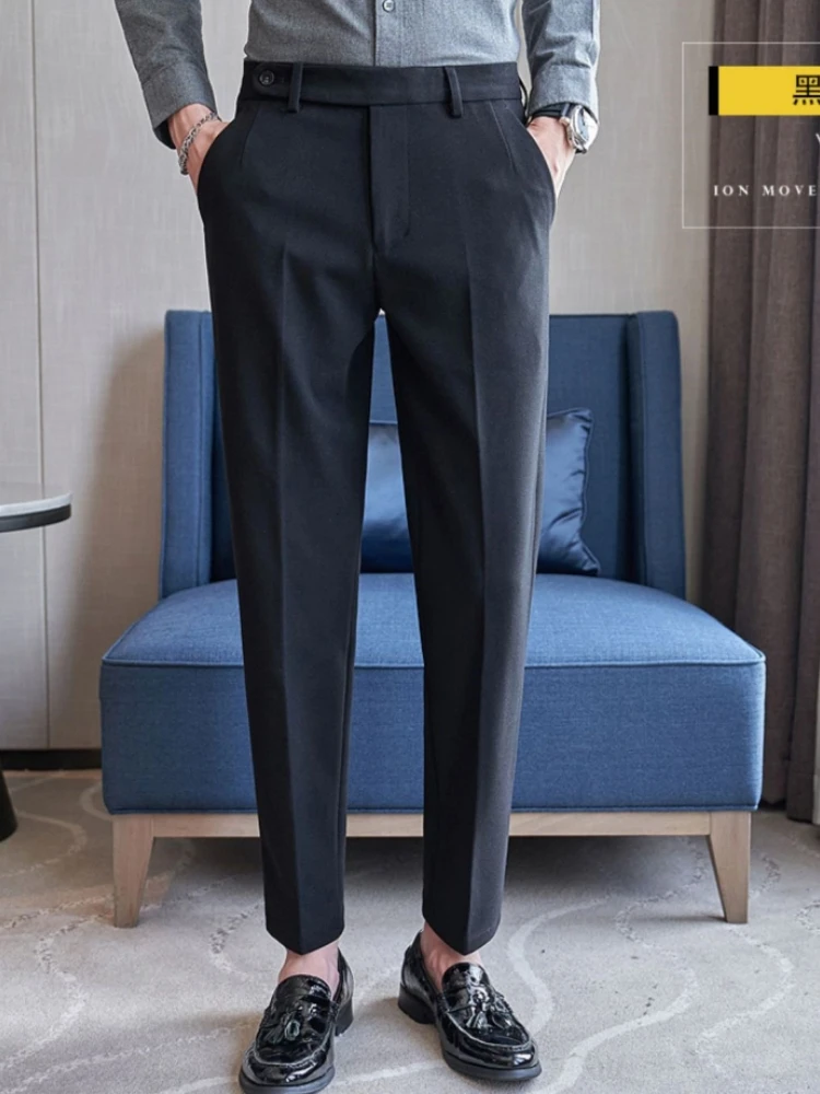 Autumn Winter Woolen Suit Pants for Men Solid Color Casual Business Trousers Slim Fit Office Social Wedding Party Suit Pant 2023