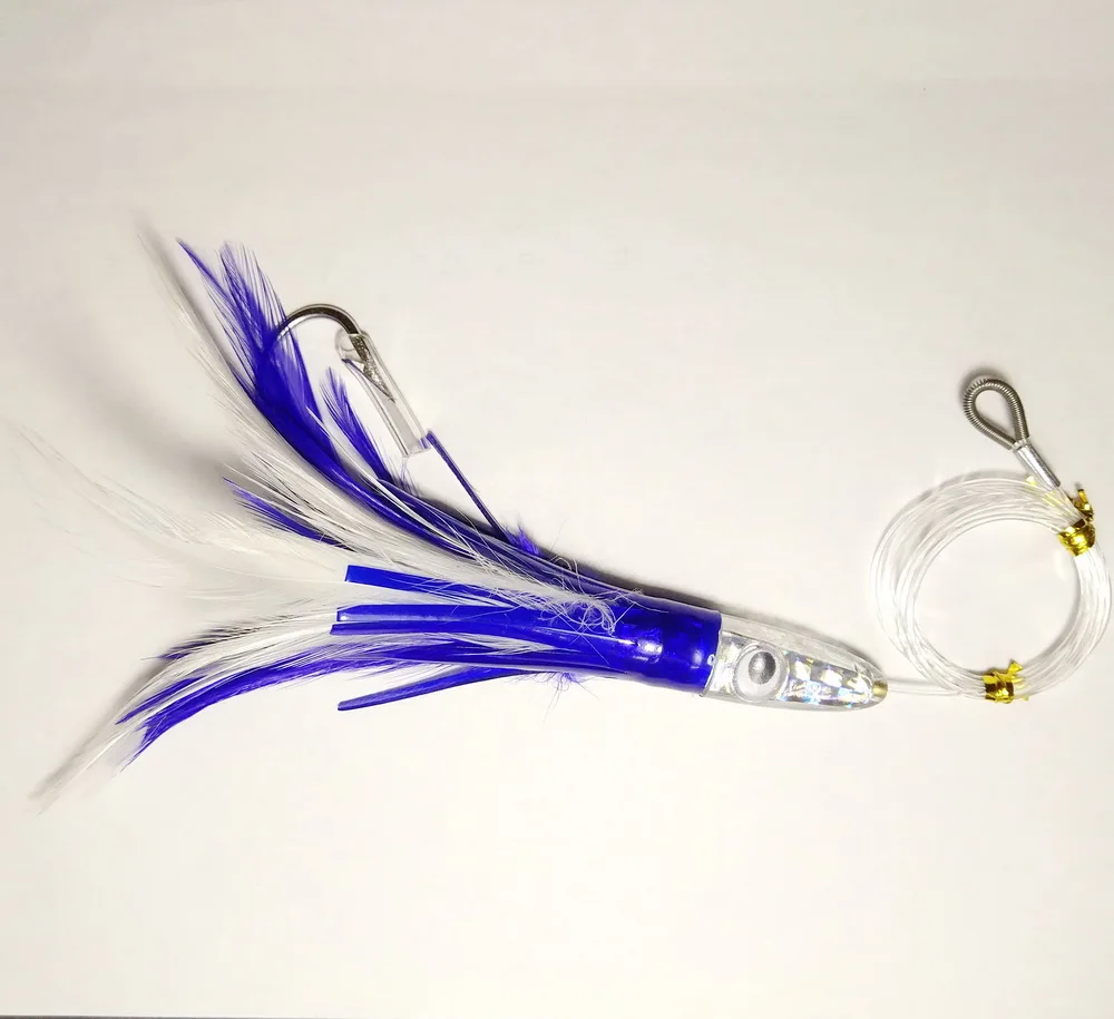 OFFSHORE TACKLE RIGGED 6 TUNA FEATHER STYLE RESIN HEAD LURE TUNA