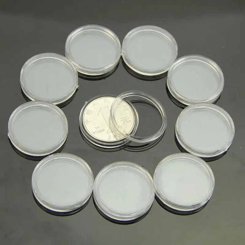 U50E 10pcs 25mm Applied Clear Round Cases Coin Storage Capsules Holder Round Plastic 4