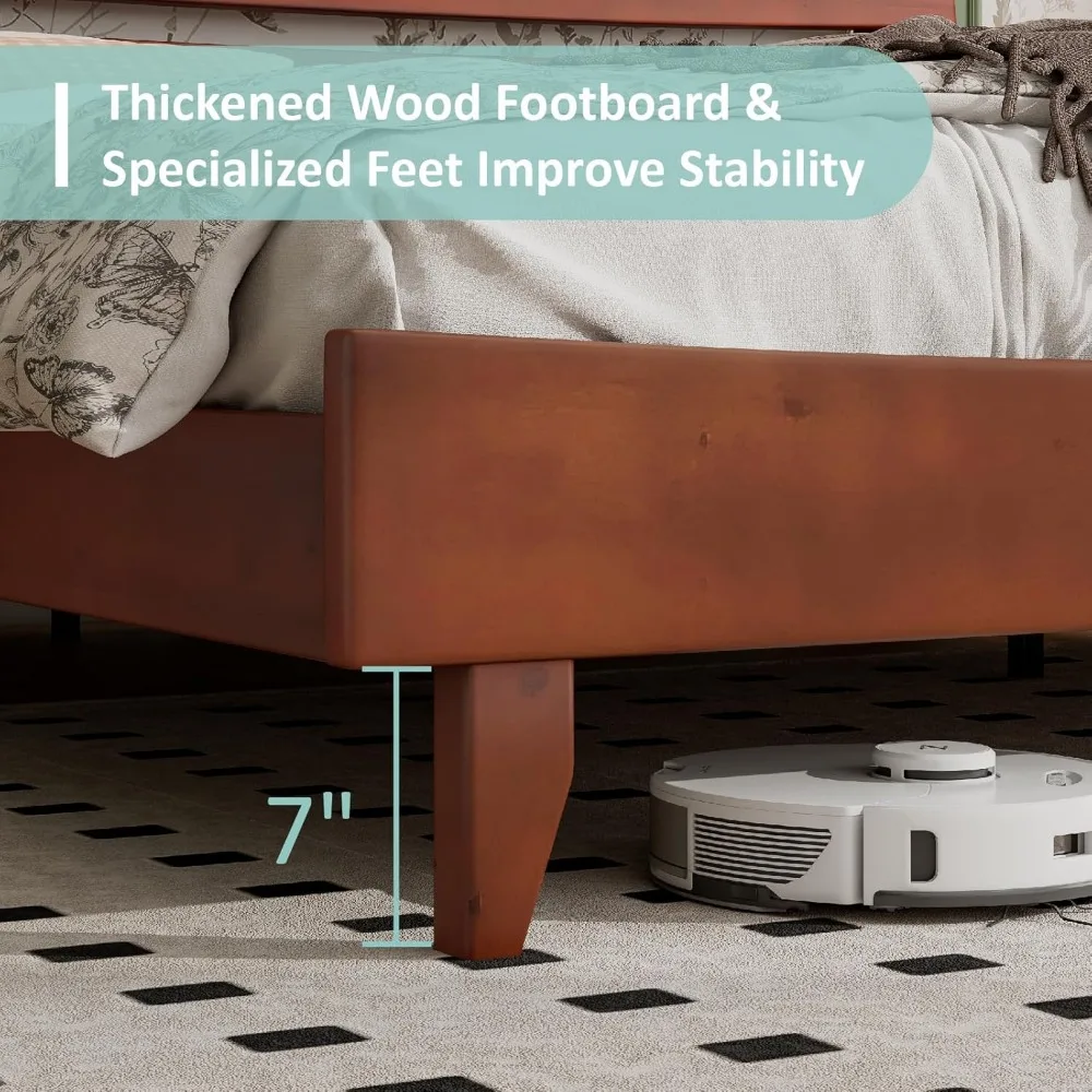Solid Wood Bed Frame, 14 Inch Queen Size Japanese Bed Frame, Solid Wood Slats Support, No Box Spring Needed, Bed Frame 4