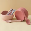 3PCS Baby Silicone Dinner Set Suction Dishes Waterproof Spoon Fork Feeding Training Sets For Children Food Grade Baby Tableware 3