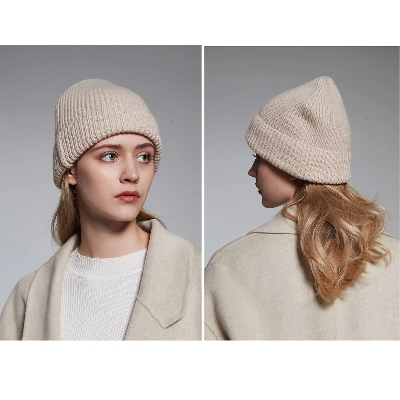 Knitted Pure Wool Beanies Winter Warm Unisex Hat Minimalist Fashion Neutral Colors 2