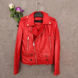 Red Leather Jackets Real Sheepskin Leather Jacket Leather Coats Women's Short Coat Slim Genuine Jacket Motorcycle Jacket Zm1520