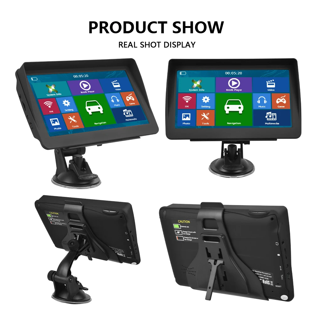 Podofo Radio para coche de 7 pulgadas y 8G, reproductor multimedia con navegación GPS 3D, pantalla retráctil, DDR256M/800MHz integrado, compatible con TF/MMC, monitor portátil para coche, reproductor inteligente, radio FM, compatible con juegos, libros electrónicos, calendario y calculadora, radio universal para coche 4