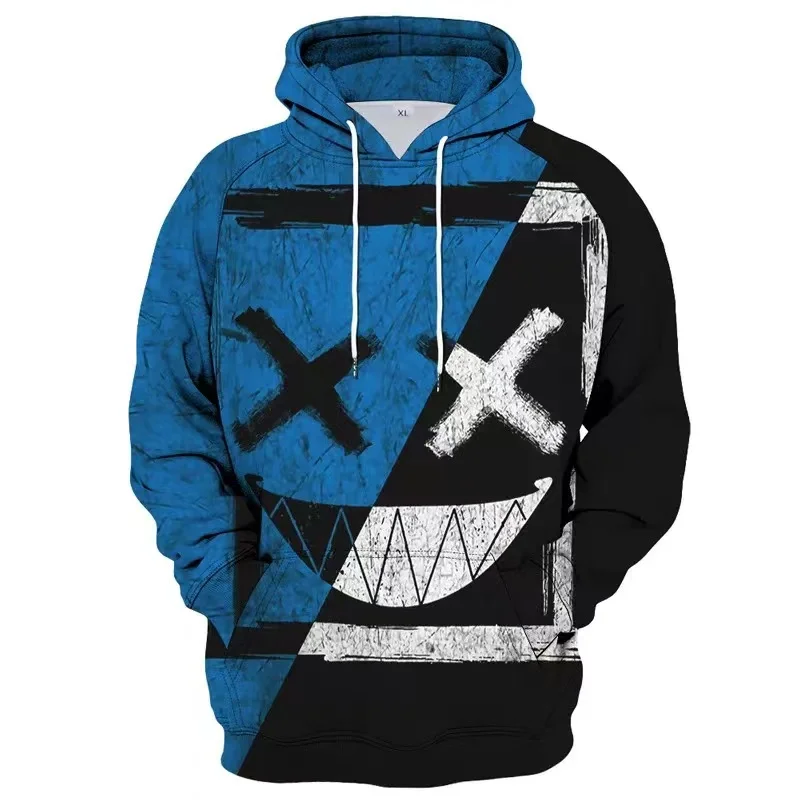 thumbnail image 1 of Sudadera con capucha con estampado 3D de cara sonriente de diablo a la moda con patrón XOXO, sudadera divertida informal de moda para hombre, sudadera con capucha de hip hop, moda de otoño nueva, 1 of 5