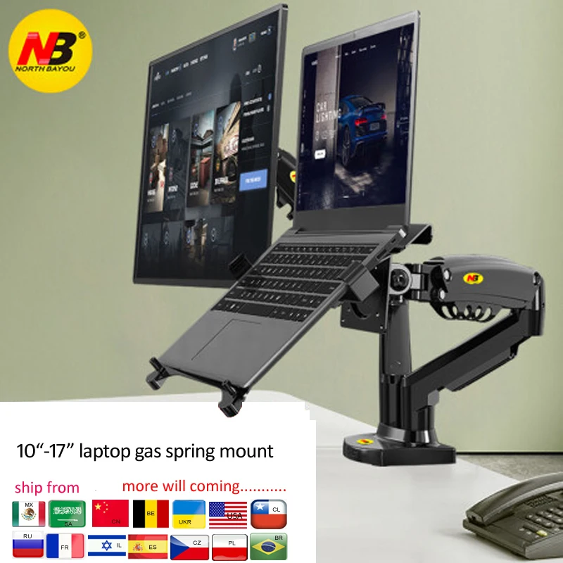 NB F160 10-17.3" laptop mount 360 rotate 10"-27" air press full motion gas strut lcd tv table screen STAND monitor desk support