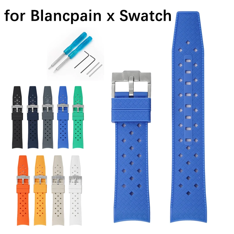 Cinturino In Silicone Liquido Per Blancpain X Swatch Estremità Curva Fibbia In Acciaio Inossidabile 22Mm Uomo Donna Foro Traspirante Sostituire Il Cin