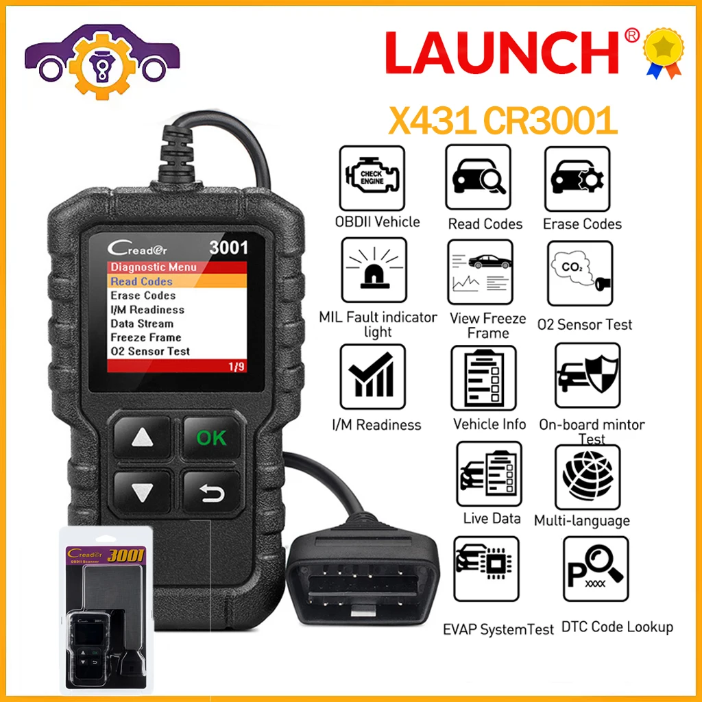 LAUNCH 자동차 코드 리더 점검 엔진, CR3001 X431 CR 3001 OBD2 진단 도구, 전체 OBDII/EOBD 기능 지원, Pk CR319