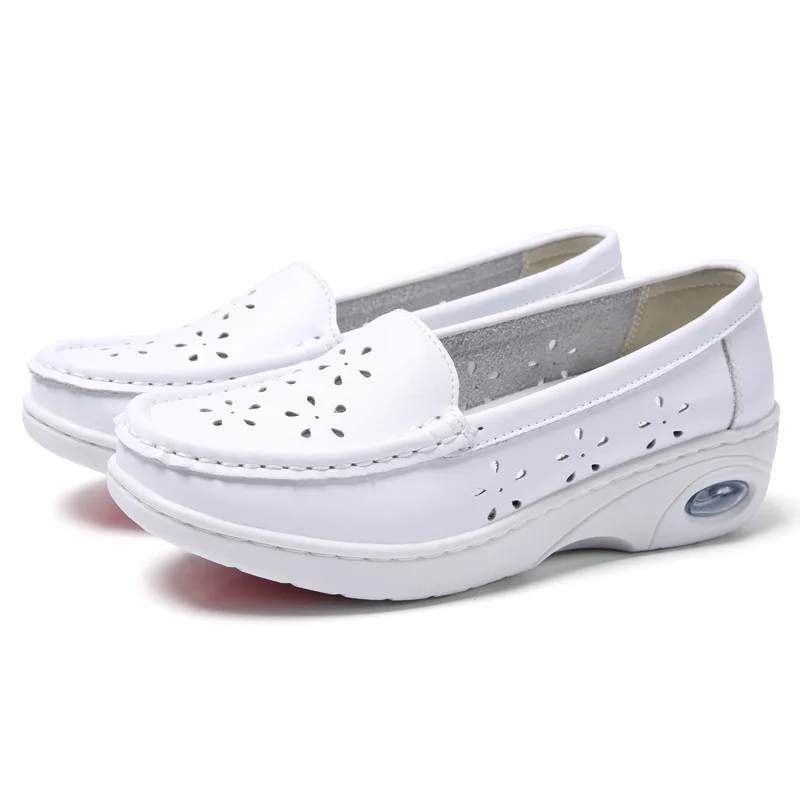 

Лоферы женские из натуральной кожи, дышащие удобные, на платформе, повседневная обувь для медсестер, мягкая подошва, слипоны, белые, весна-лето