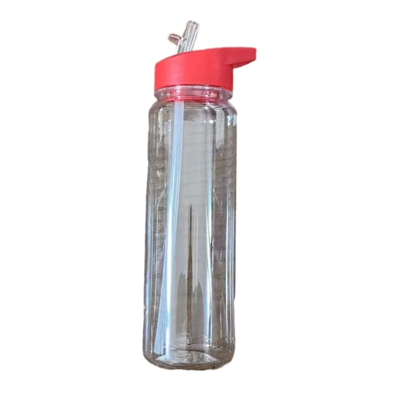 누출 방지 스포츠 물병 체육관 사이클링 하이킹 캠핑을위한 밀짚 넓은 입 컵이있는 700ml 투명 플라스틱 병
