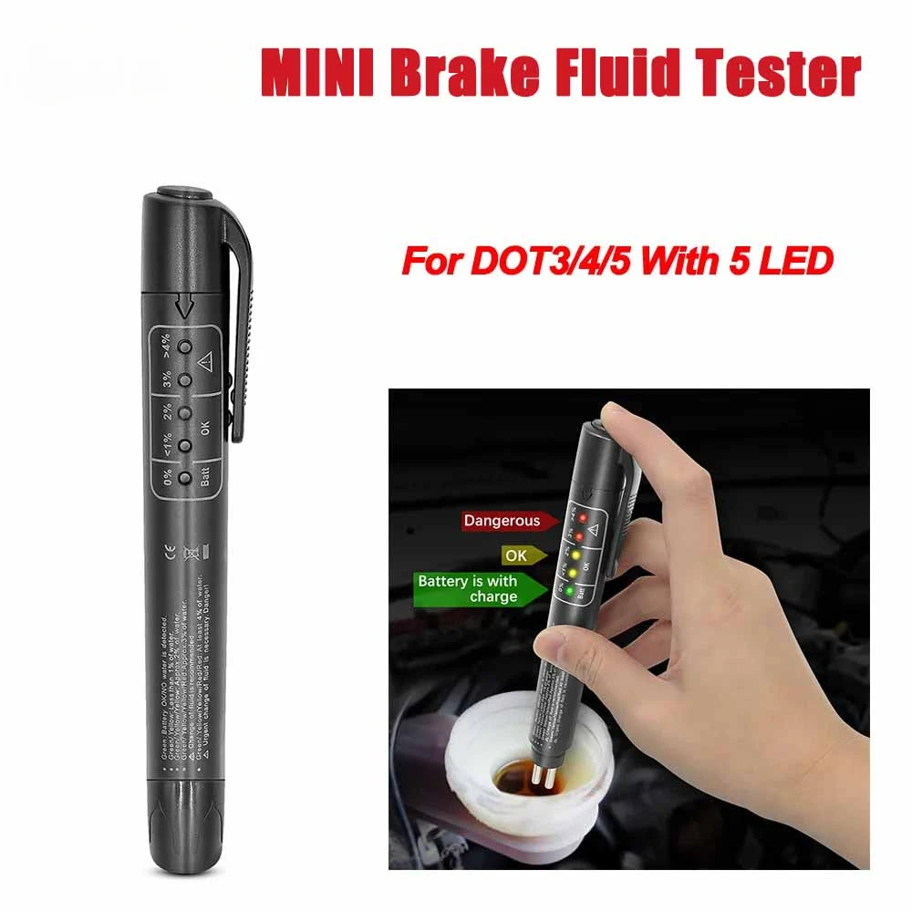 

MINI Brake Fluid Tester Pen Automotive Universal Detector DOT3/DOT4/DOT5 Testing 5 LED Brake Fluid Tester Car Diagnostic Tool