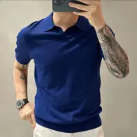 High Quality Fashion Simple Smart Casual Summer New Solid Thin Polo Shirt Men's Lapel Patchwork Versatile Short Sleeved Knit Top
