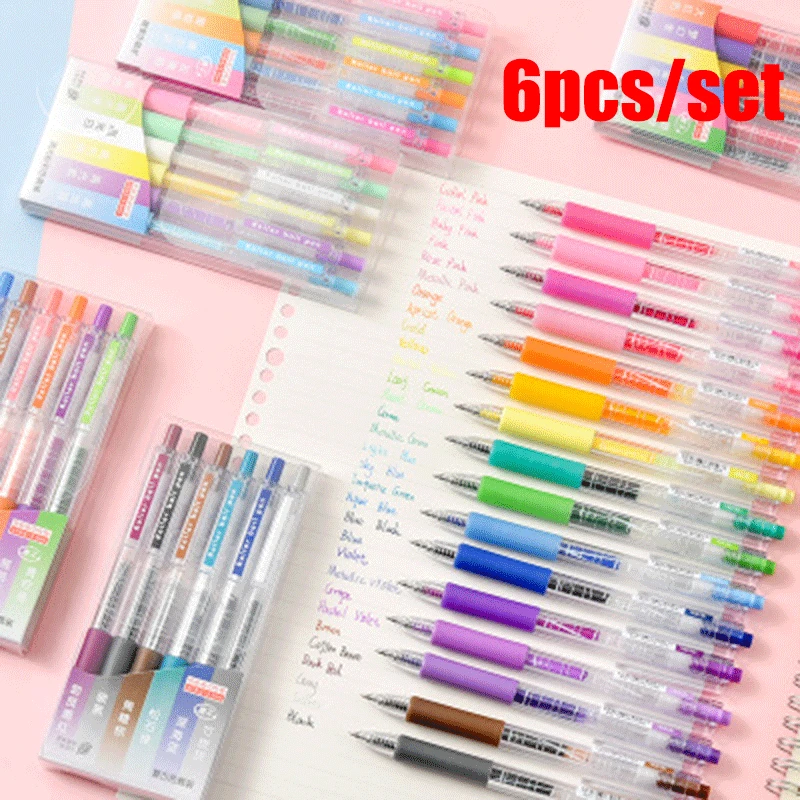 6 colori/Set penne a sfera retrattili colorate Kawaii 0.5mm per diario Set  di penne Gel di cancelleria carino scuola e ufficio - AliExpress