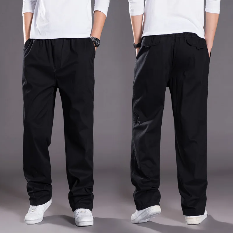 

Spring and Autumn Thin Pants Men's Straight Solid Casual Pants Loose Large Elastic Waist Workwear Pants