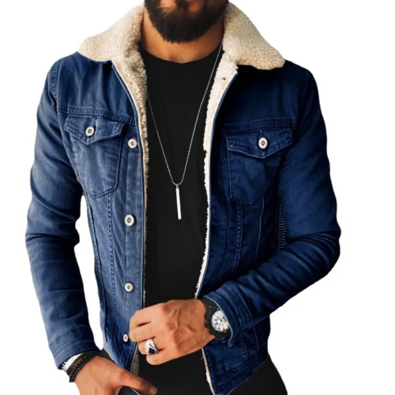 Coat Punk Lamb Hair Thickened Denim Coat Mens Winter New Product Jacket